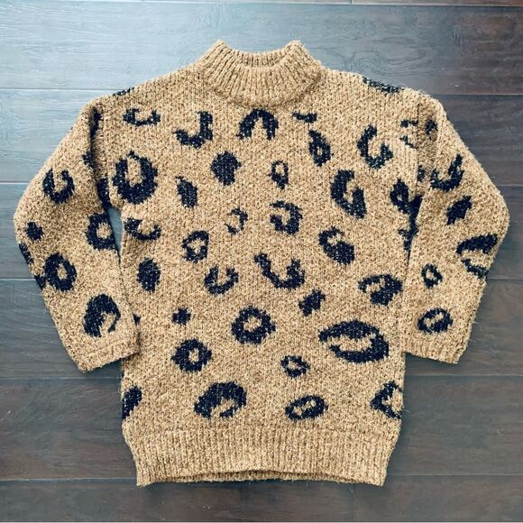 Universal Threads Golden Tan Leopard Print Wool Knit Sweater Top/Tunic Dress XS - Picture 2 of 6